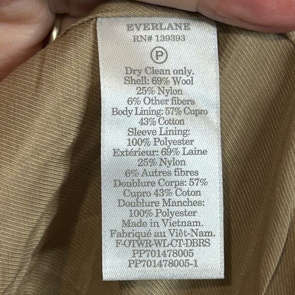 Everlane The Italian ReWool Overcoat Double-Breasted Tan Women 8 NWT - Picture 12 of 13